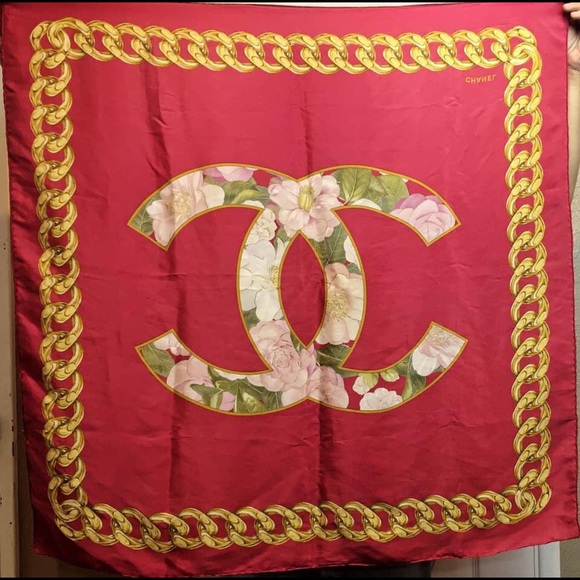 Chanel Red Silk Scarf